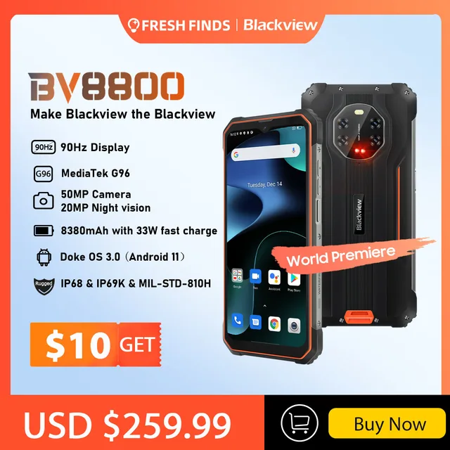 World Premiere BLACKVIEW BV8800 Rugged Smartphone 90Hz Display 8GB 128GB Helio G96 8380mAh Mobile Phone