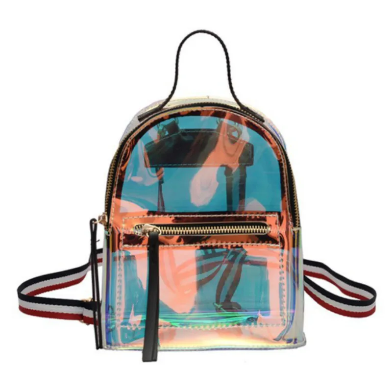 

2019 New Women Summer Colorful Transparent Shoulder Bag Fashion Laser Reflective Women Beach Backpack Multi-purpose Backpack