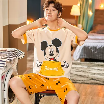 

Plaid short pants + short sleeve tops pajamas set cotton nightwear plus size L-3XL cartoon pyjamas men summer sleepwear 2pcs/set