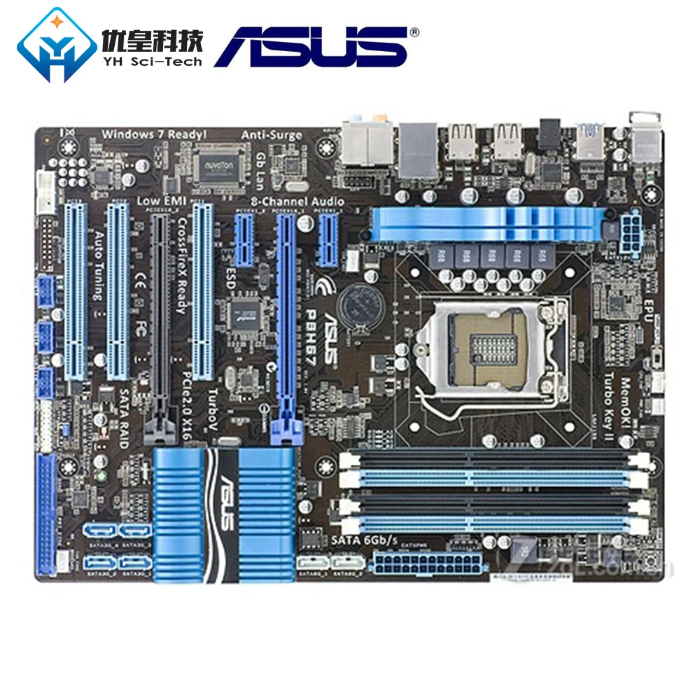 Asus P8H67 модель Intel H67 Оригинальное используемое настольное гнездо для материнской платы LGA 1155 Core i7/i5/i3/Pentium/Celeron DDR3 32G ATX