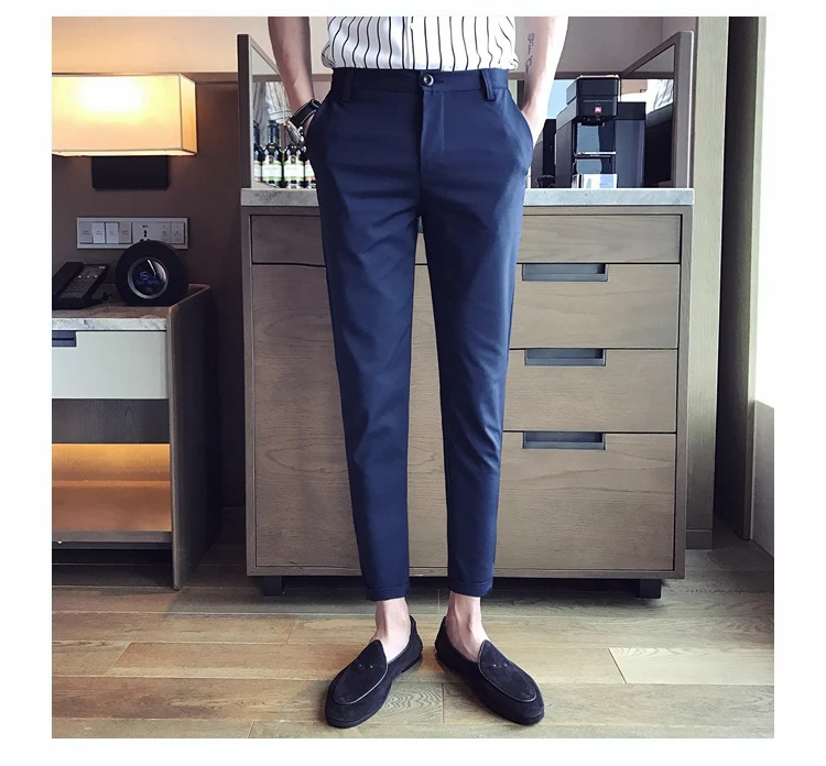 Летние мужские деловые Повседневные Брюки Корейская версия девять брюки модные мужские брюки мужские высококачественные мужские узкие брюки