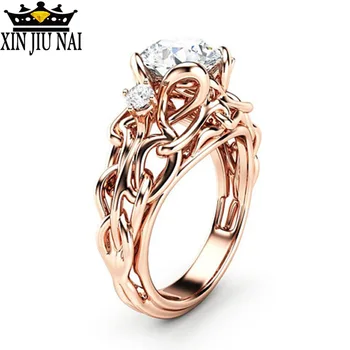 

Trendy Princess Created Crystal Rose Gold Wedding Ring For Women Jewelry Pattern Finger Crystal Party Diamond Rings For Women