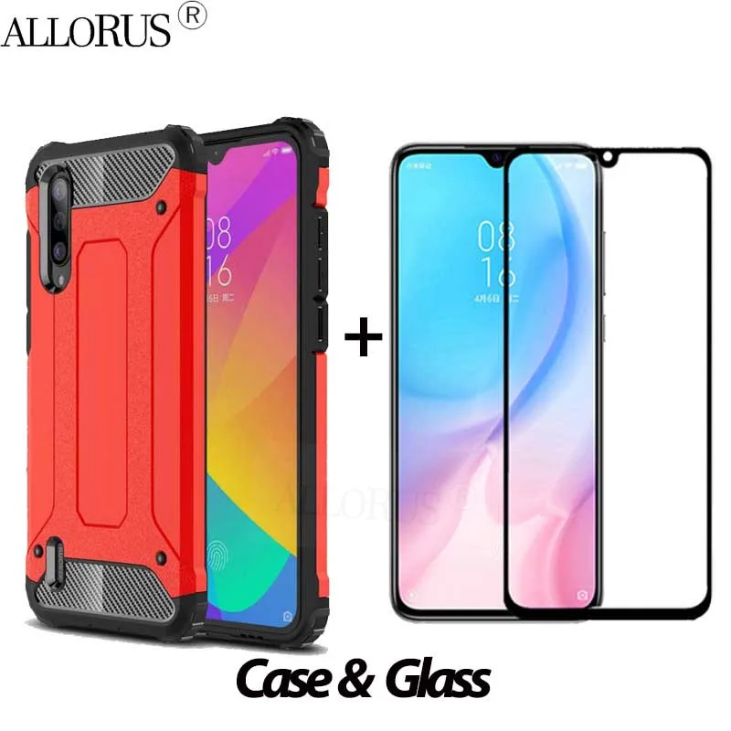 Red Case and Glass xiaomi mi a3 чехол Роскошный противоударный чехол на кольцом ми a3 Xiaomi Mi A3 cc9e xiaomi силиконовый бампер на MiA3 Mi A3 стекло+ чехол на сяоми ми а3 телефона xiaomi mi a3 чехол - Цвет: Red Case and Glass