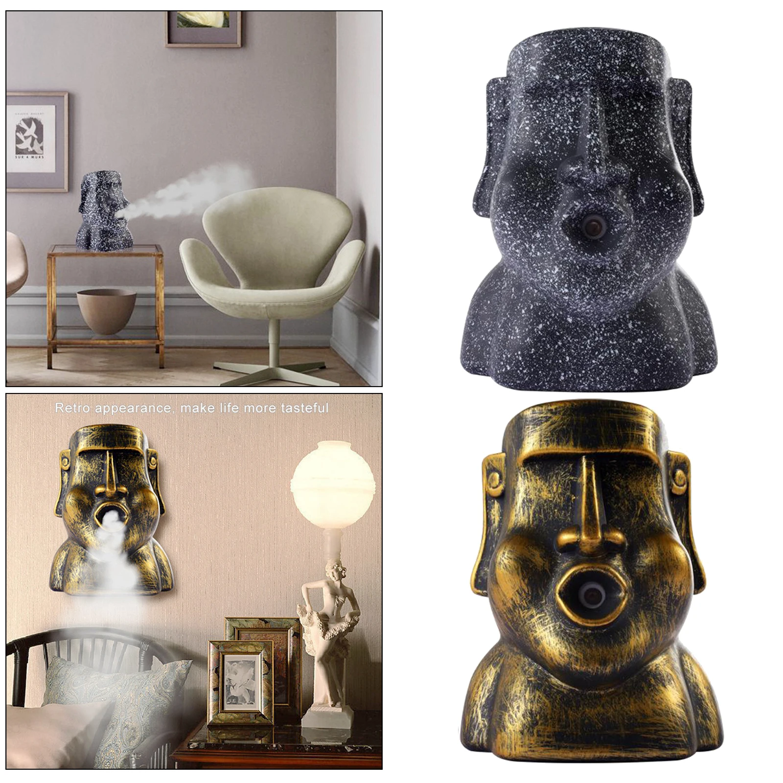 Moai Statue Humidifier Tabletop 220ml Essential Oil for Office Living Room Household Auto Shut-Off
