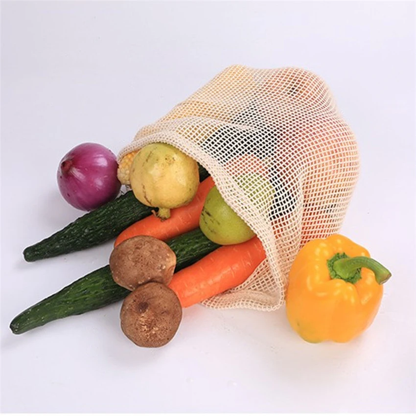 

Reusable Cotton Vegetable Bags Home Kitchen Fruit And Vegetable Storage Mesh Bags With Drawstring Machine Washable