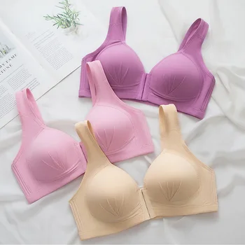 

Women Sexy Plus Size Sexy Push Up Bra Front Closure Solid Color Brassiere Wireless Bralette Breast Seamless Bras for Women DE105