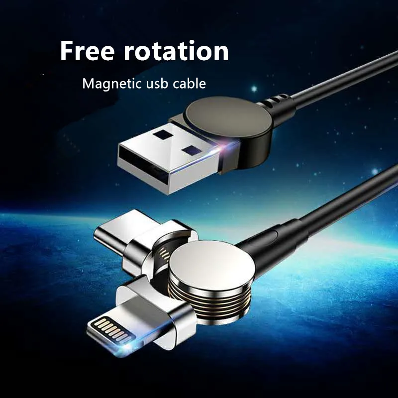 USB Magnetic Charger Cable Set Type C Cell Phone Charging Cable 2 in 1 Rotatable Cable For iPhone 11 X Fast Charging Micro USB