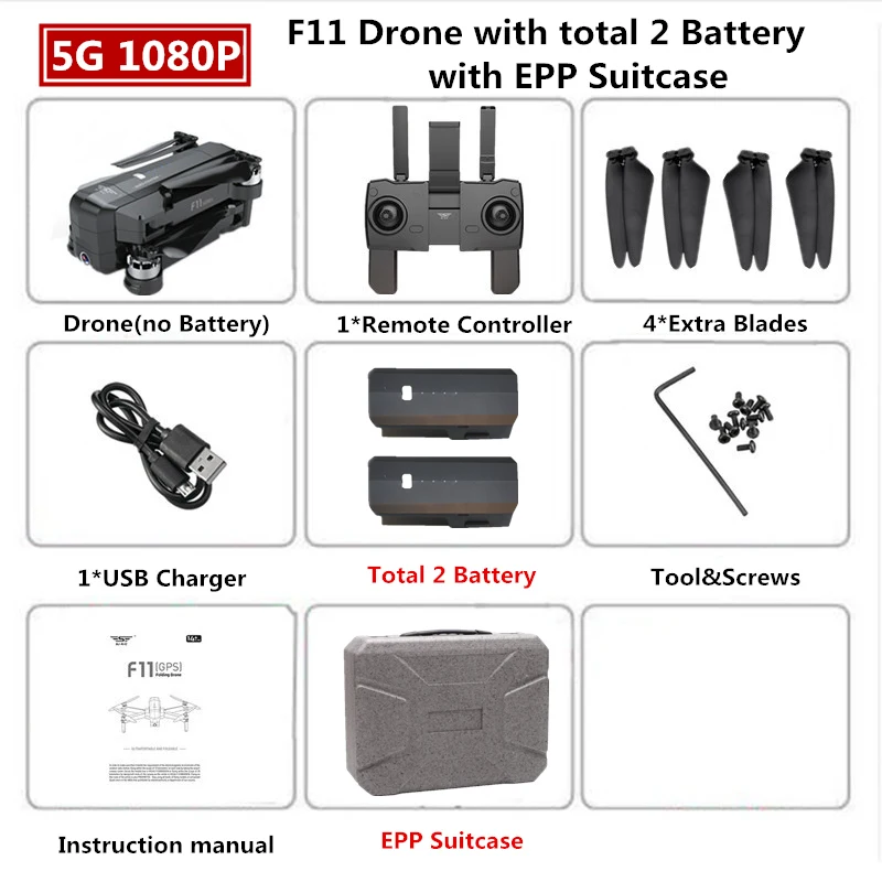 SJRC F11 PRO gps Дрон с 2 K/1080 P wifi камерой Квадрокоптер оптический поток Квадрокоптер 28 мин Время полета Дрон Vs SG906 B4W E520S - Цвет: 1080P 2B EPP Box