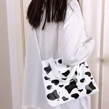 

Cow print shopper bag canvas Women Simple Personality Canvas Bag Fashion Shoulder Bag Casual Handbag bag women shoper 2020 #SRN