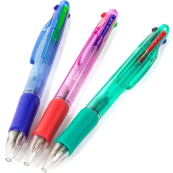 

12X Retractable Ballpoint Handwriting Pens-Soft Grip Four Colored Ball Point