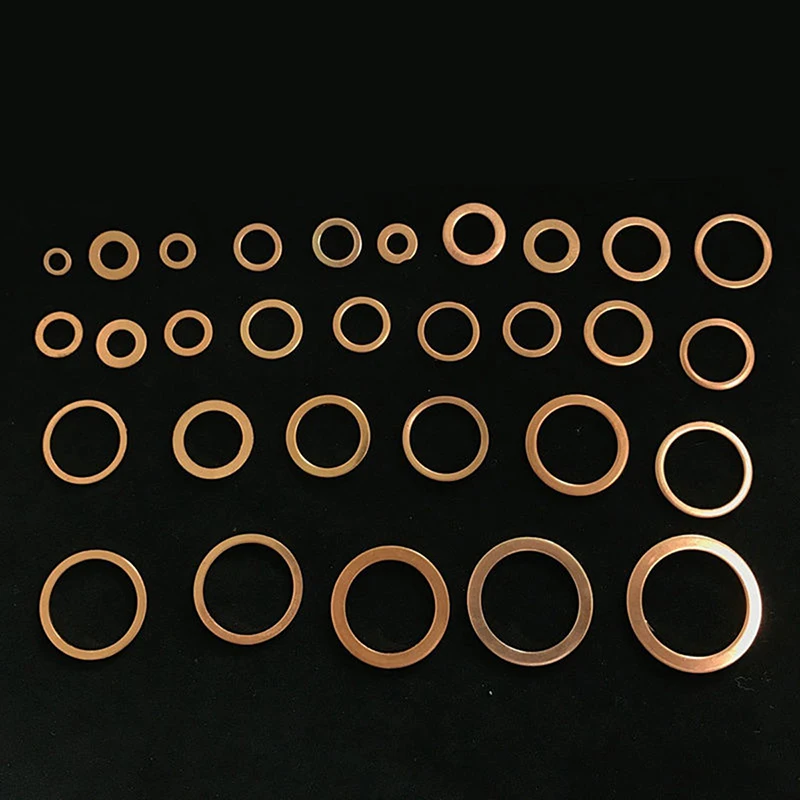 568pcs M5-M28 Solid Copper Washers Sump Plug Washer Assorted Box Kit 30 Sizes Copper Crush Washers Seal Flat Ring Hardware Parts