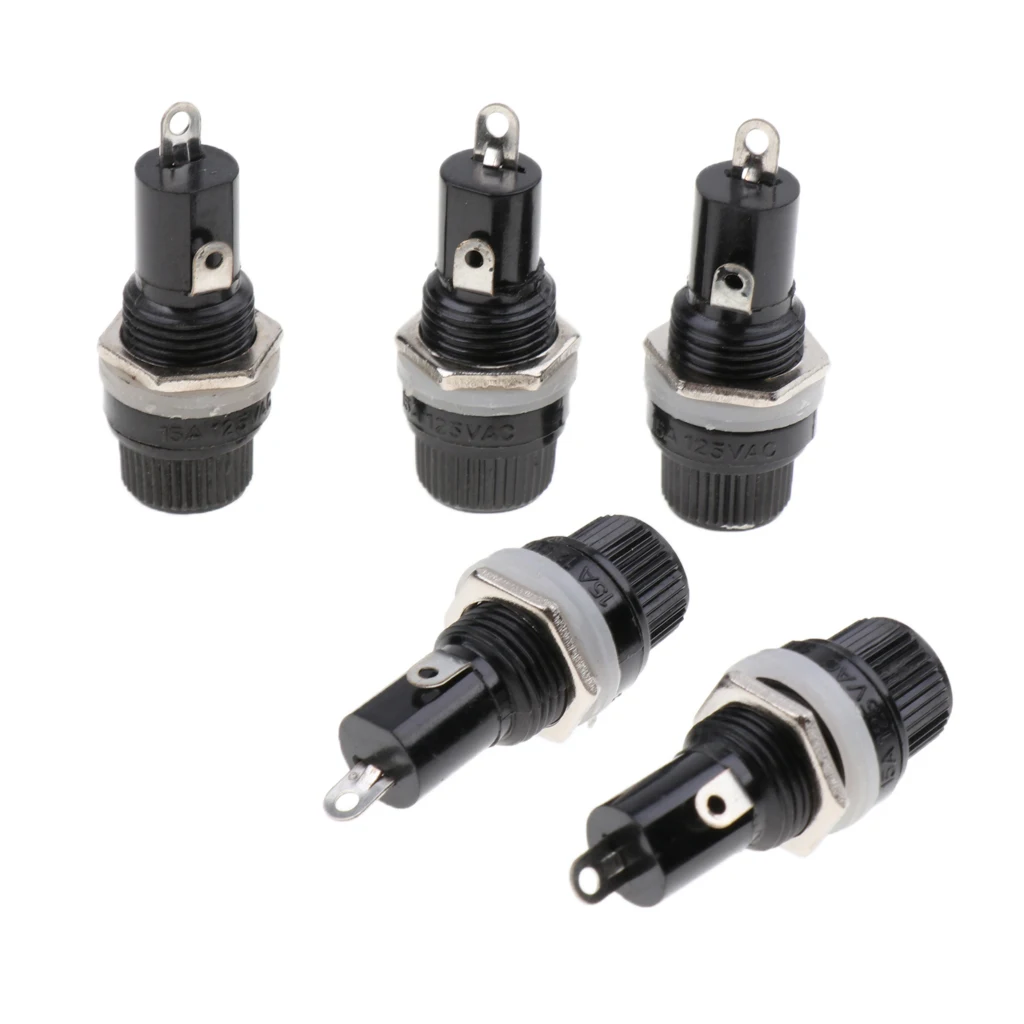 Black 5 Pieces AC 15A 125V 10A 250V Screw Cap Panel Mounted 5x20mm Fuse Holders Fit for: 5 x 20mm / 0.2 x 0.8 Fuses