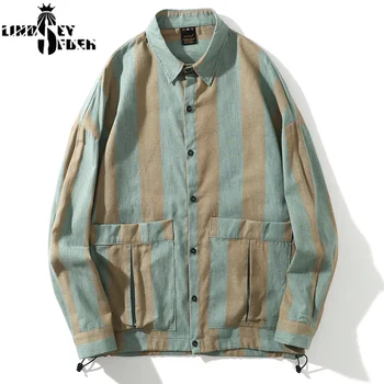 

Lindsey Seader Striped Turn-down Collar Front Pocket Longsleeve Shirts Men 2020 Student Office Style Men's Shirts Hiphop Shirt