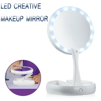 

LED Makeup Mirror Professional Magnifying Mirrors Folding Mirror Tri-fold Desktop Mirrors Make Up Tools