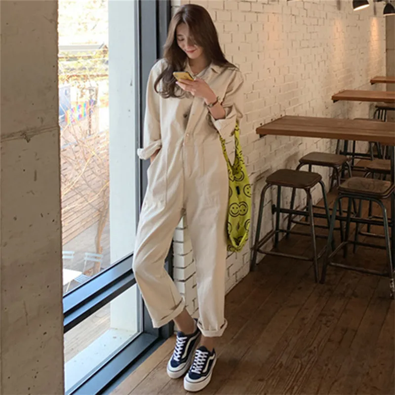 New Solid Wide Leg Pants Jumpsuit Women Long Sleeve One-Piece Suit Casual Student Capri-Pants BF Loose Fashion Suit New Solid Wide Leg Pants Jumpsuit Women Long Sleeve One-Piece Suit Casual Student Capri-Pants BF Loose Fashion Suit