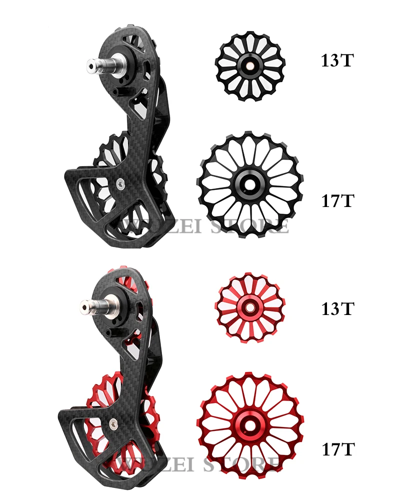 WUZEI MTB Bike Carbon Fiber Ceramic Rear Derailleur17T Pulley Guide Wheel for SHIMANO R6800 R7000 R8000 R9100 Bicycle Derailleur