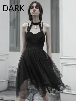 

Little Net Gauze Sleeveless Sexy Dress Dark Black Waist Was Thin dress Super Fairy Strap Dress Female