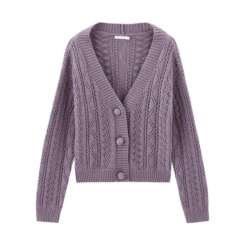 Dark Purple INMAN, осень, Новое поступление, молодежный, литературный стиль, трикотажный, v-образный вырез, однотонный, кружевной, жаккардовый, подходит ко всему, женский кардиган - Цвет: Dark Purple