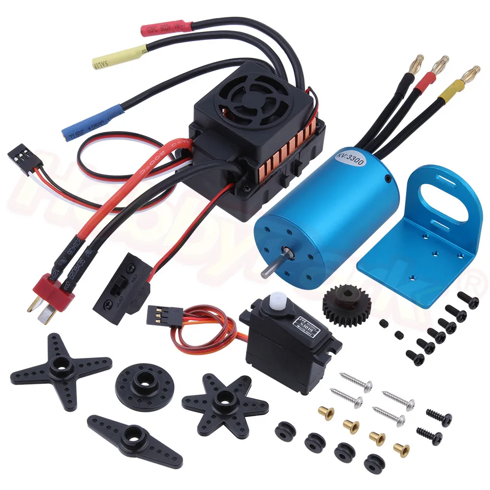 

60A Waterproof ESC + 3300KV 540 Brushless Motor with Mounts + Servo Motor + 27T Pioion Gear for WLtoys A959B A969B A979B RC Car