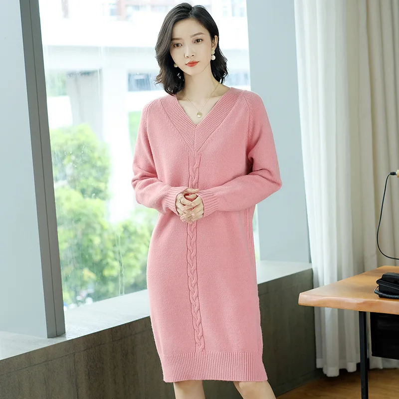 

Early Autumn Loose And Plus-sized Sweater Dress 2019 New Style Long Belly Covering Knit Low Waist Jersey Women's over-the-Knee F
