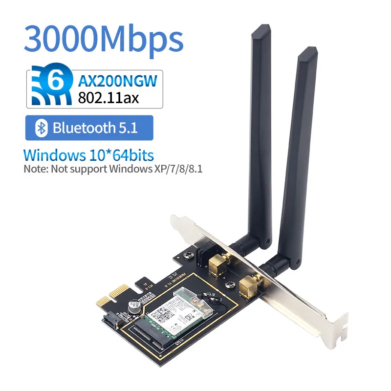 3000Mbps Intel AX200 Wi Fi 6 Bluetooth 5.1 Dual Band 802.11ax MU MIMO Wireless PCI E WiFi Card