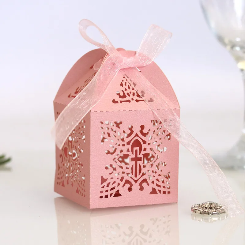 NEW pink Crossing 10 шт. пересекающиеся Конфеты Коробочки для драже подарочные мешочки коробка для подарков для будущей матери для крещения ребенка день рождения первый для крещения и причастия пасхальное украшение - Цвет: NEW pink Crossing