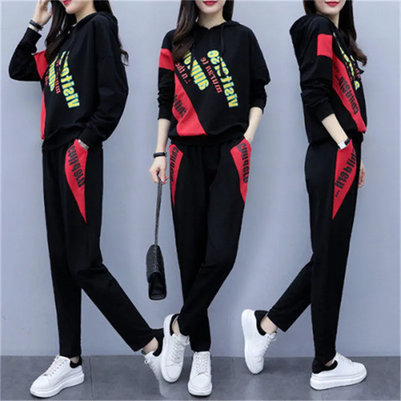 

Women's sports suit spring new female was thin foreign style large size loose women's clothes sportswear tracksuit women