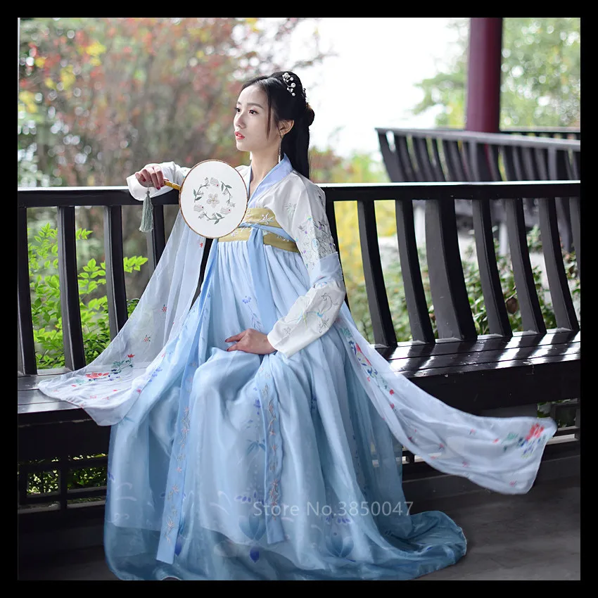 Hanfu фея косплей Традиционный китайский национальный костюм для женщин Винтаж Тан Костюм Древний китайский стиль Emboridery Новогодняя одежда