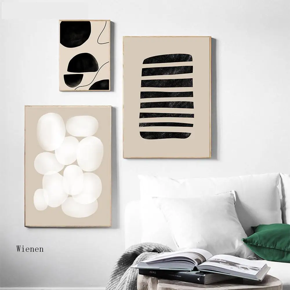 

Geometric Pattern Art Canvas Wall Art Poster Beige Black Abstract Painting Trendy Art Print Modern Wall Pictures Home Decoration