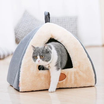 

New Cute Cat Cave Pet Bed House Soft Comfortable Small Cat Sleeping Beds Playing Nest Cushion Light Blue Kitten Small Dog Kennel
