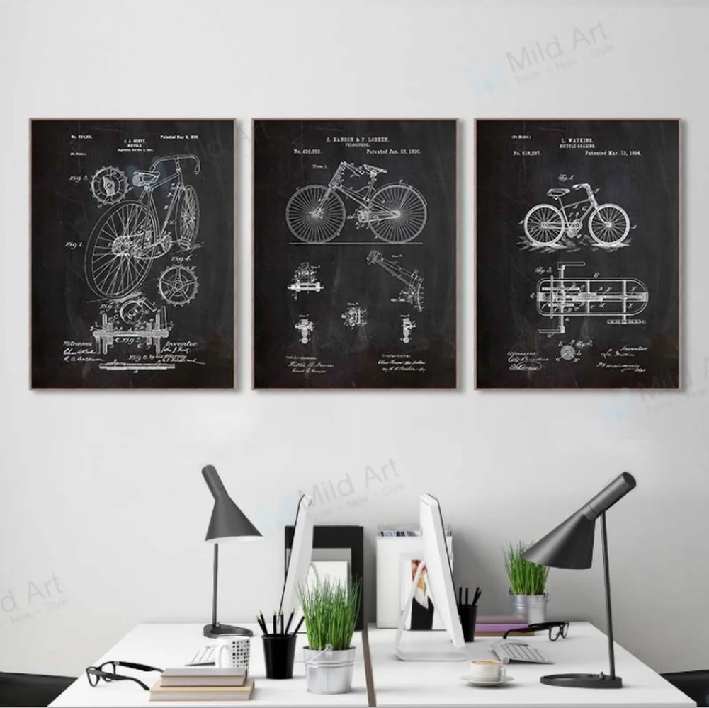 

30*40cm Simple Nostalgic Poster Bicycle Draft Paper Living Room Wall Painting Poster Wall Art Canvas For Home Decoration