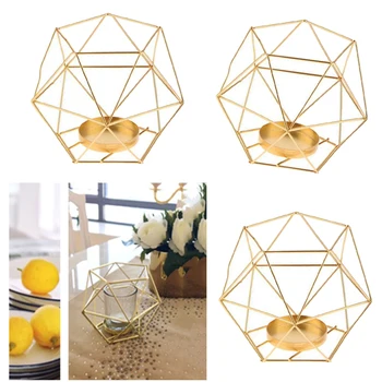 

3pcs Iron Wire 3D Geometric Tea Light Holder Candle Holder Lantern Table Top Desk Shelf Display Window Box Case Home Decors