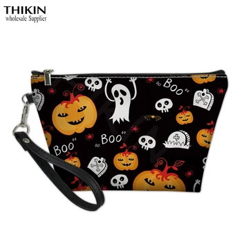 

THIKIN Cartoon Pumpkin Halloween Cosmetic Cases Fashion Women Leather Makeup Bags Casual Travel Organizer Pouch Ladies Girl 2020