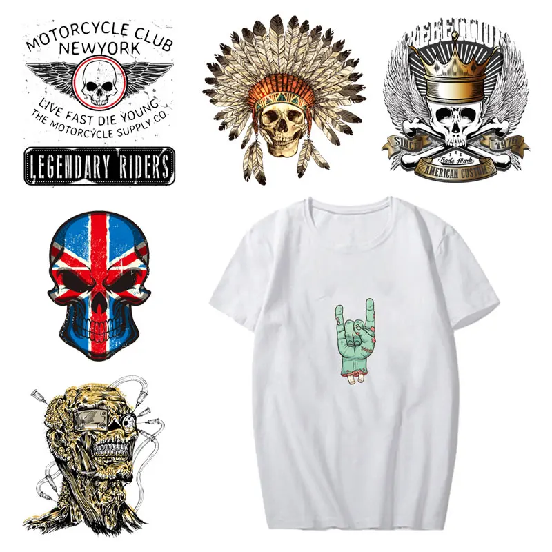 

National Flag Patch Iron on Transfer Punk Skull Patches for Clothes DIY T-shirt Jacket Washable Stickers Applique Thermal Press