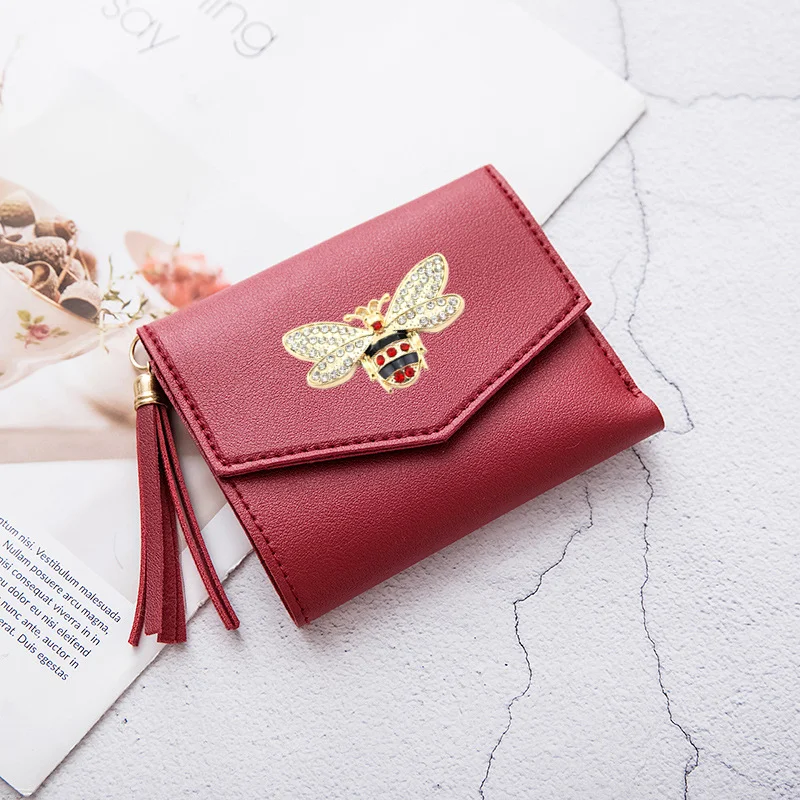 Women bee Wallet wholesale Short TriFold Small Purse Card Case Ladies Female Fashion New Style PU Leather Wallet Wholesale