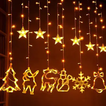 Elanden Tree Bell Kerst Led String Gordijn Lights Garland Kerstmis Kamer Decoratieve Vakantie Verlichting Nieuwe Jaar Woondecoratie