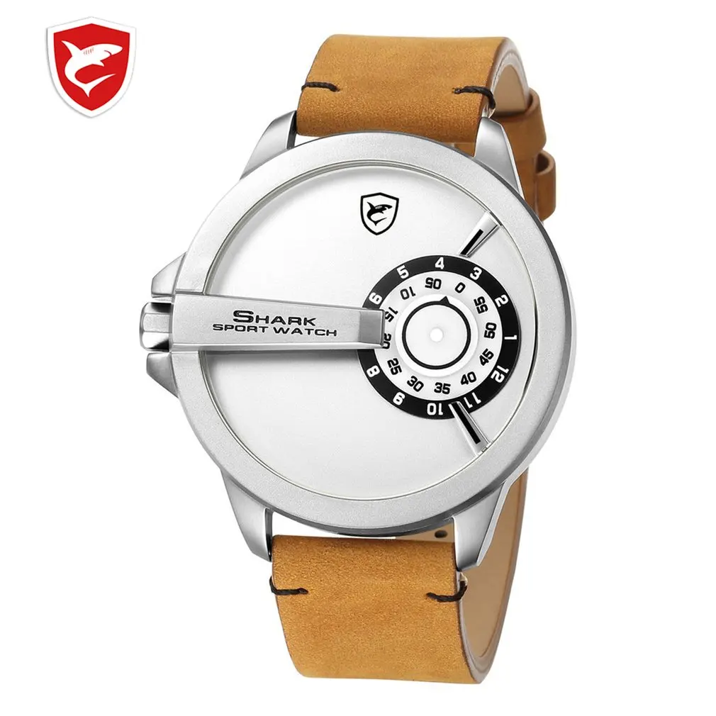 Классные модные спортивные часы SHARK с большим циферблатом, военные кварцевые мужские часы с кожаным ремешком, высококачественные наручные часы Relogio Masculino/SH566