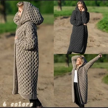 Новинка с капюшоном женский свитер пальто свитер кардиган вязаный длинный Верхняя одежда Пальто зима плюс размер 5XL