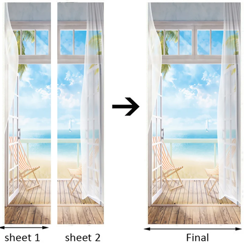 ПВХ самоклеющиеся водонепроницаемые двери стикер Современный Морской пейзаж снаружи Настенные обои Гостиная Спальня плакат с изображением двери 3D домашний декор