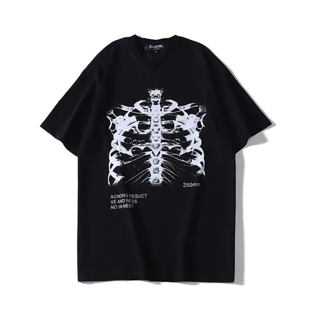 Dark Skull Bones Heart and Lung Print Funny Skull T shirt Ladies Punk Top Summer Short