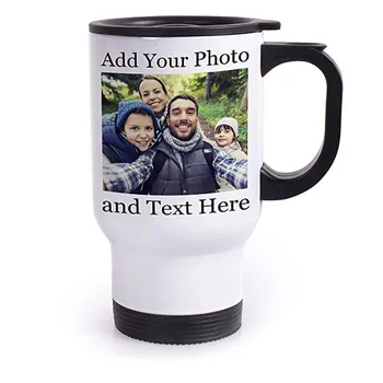 

Customizable Travel Mug Personalized Travel Mug with Name and Text - Add Your Photo, Text, Logo, Image - 14oz Travel Tumbler wi