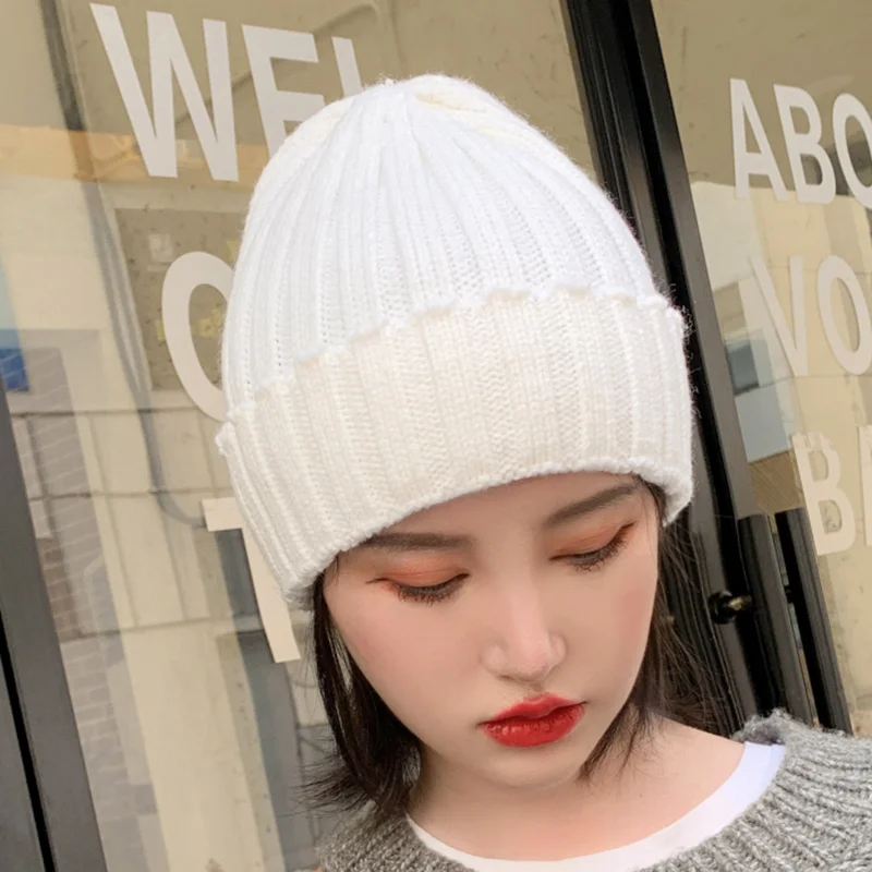 Новая Вязаная шшапка harajuku Мода головные уборы Skullies Вязание шляпа, мужские и женские бейсбольные кепки, негабаритный Slouchy мешковатые зима теплая Мужская Лыжная Шапочка - Цвет: white