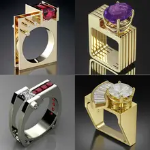 Уникальный стиль женский кристалл красный камень циркон кольцо модное серебряное кольцо из желтого золота признание, помолвка кольца для женщин