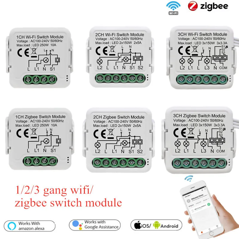 Tuya ZigBee умный светильник переключатель релейный модуль 3 Gang приложение Smart