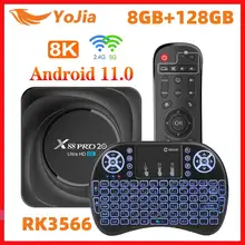 Smart 8k media player android 11.0 x88 pro 20 rk3566 caixa de tv android 11 8gb ram 128gb rom 2.4g/5g wifi 1000m google play youtube