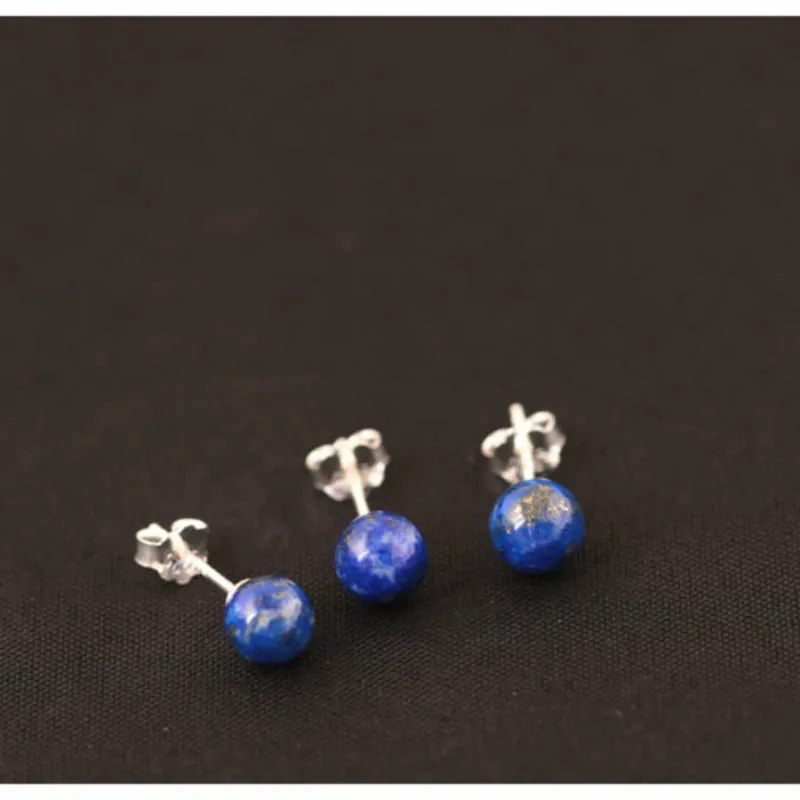 925 Sterling Silver Lapis Lazuli Beads Stud Earrings For Women Simple Style Lady Gift Prevent Allergy Sterling-silver-jewelry - Image 5