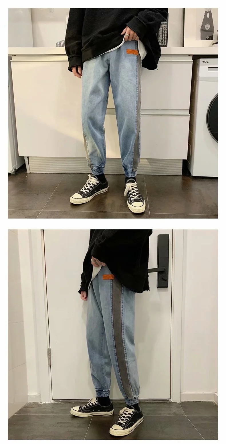 Primavera nueva universidad viento hombres повседневные tendencia джинсы recta gran bolsillo personalidad costura joven Популярные fiesta