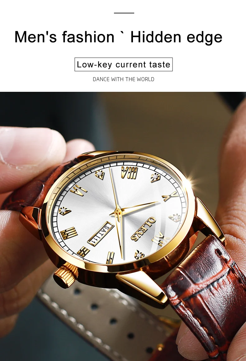 OLEVS часы мужские коричневые кожаные кварцевые Авто Дата Календарь бренд водонепроницаемые Бизнес наручные часы модные мужские