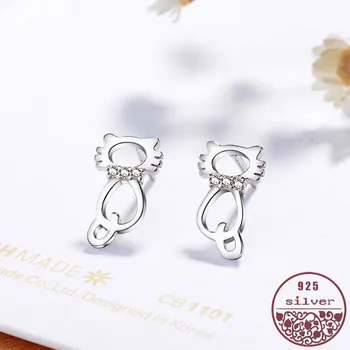 

Sterling silver 925 lovely Xiao Mao microphone studded zircon female Tremella ornaments cat earrings