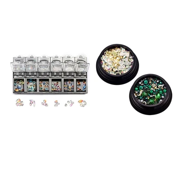 

2 Box 3D Nail Jewelry Colorful Mixed Acrylic Tip Diamond Flat Jewel Stone & 1x Crystals Rhinestones 3D Nail Rhinestone